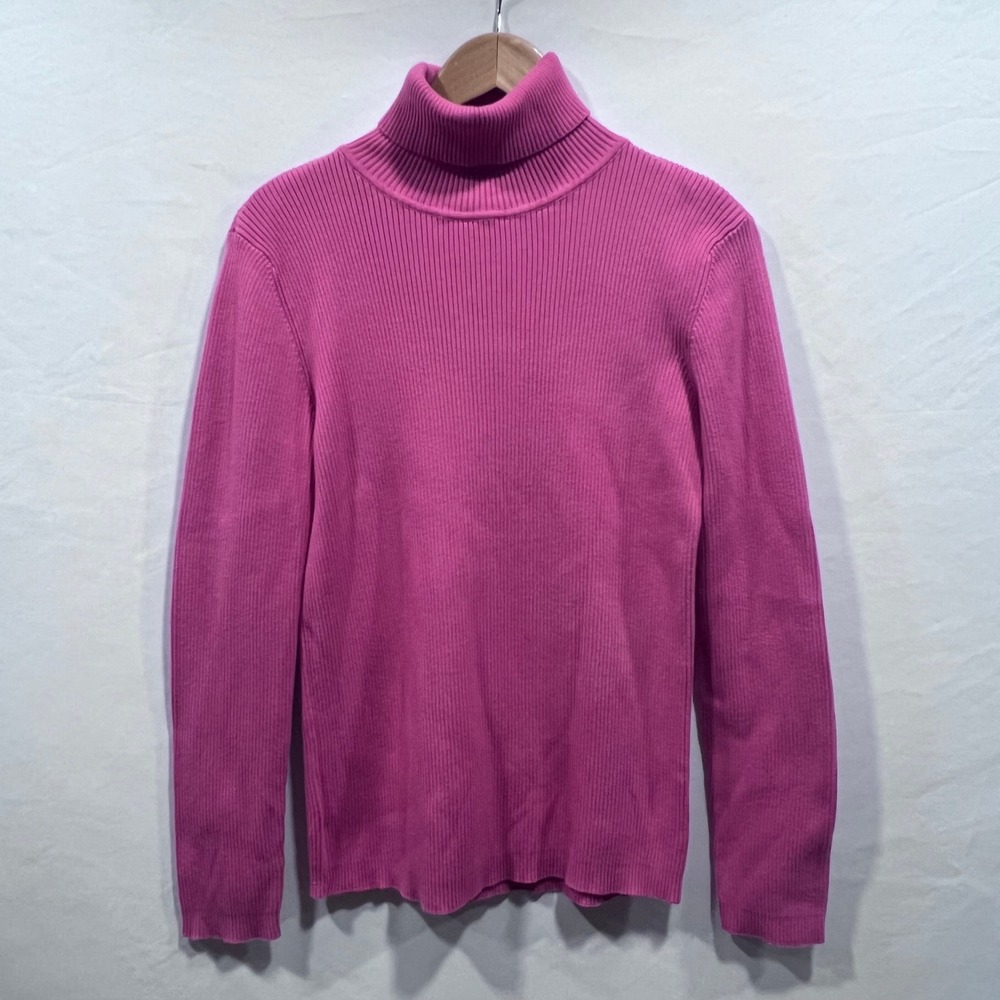 Orvis Womens Pink Ribbed Knit 100% Cotton Turtleneck Sweater Size M Long Sleeve